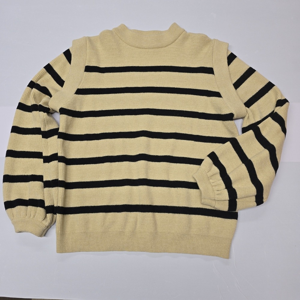 LouKeith Striped Mock Neck Sweater Womens Cream‎ Black Long Sleeve Knit Top